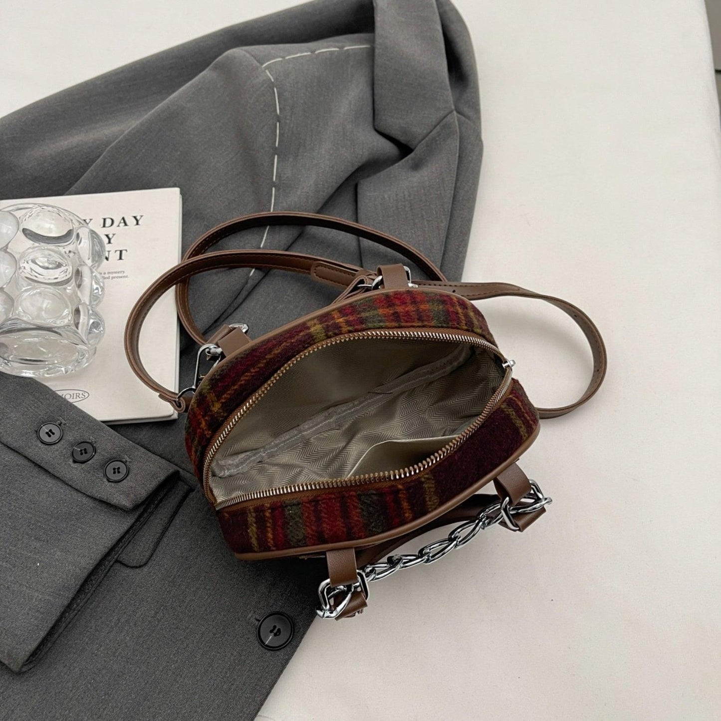 Plaid Print Crossbody Bag - Clothes For Her Online Store