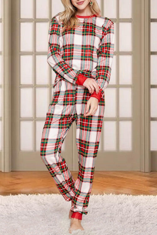 Plaid Round Neck Top and Pants Set - Clothes For Her Online Store