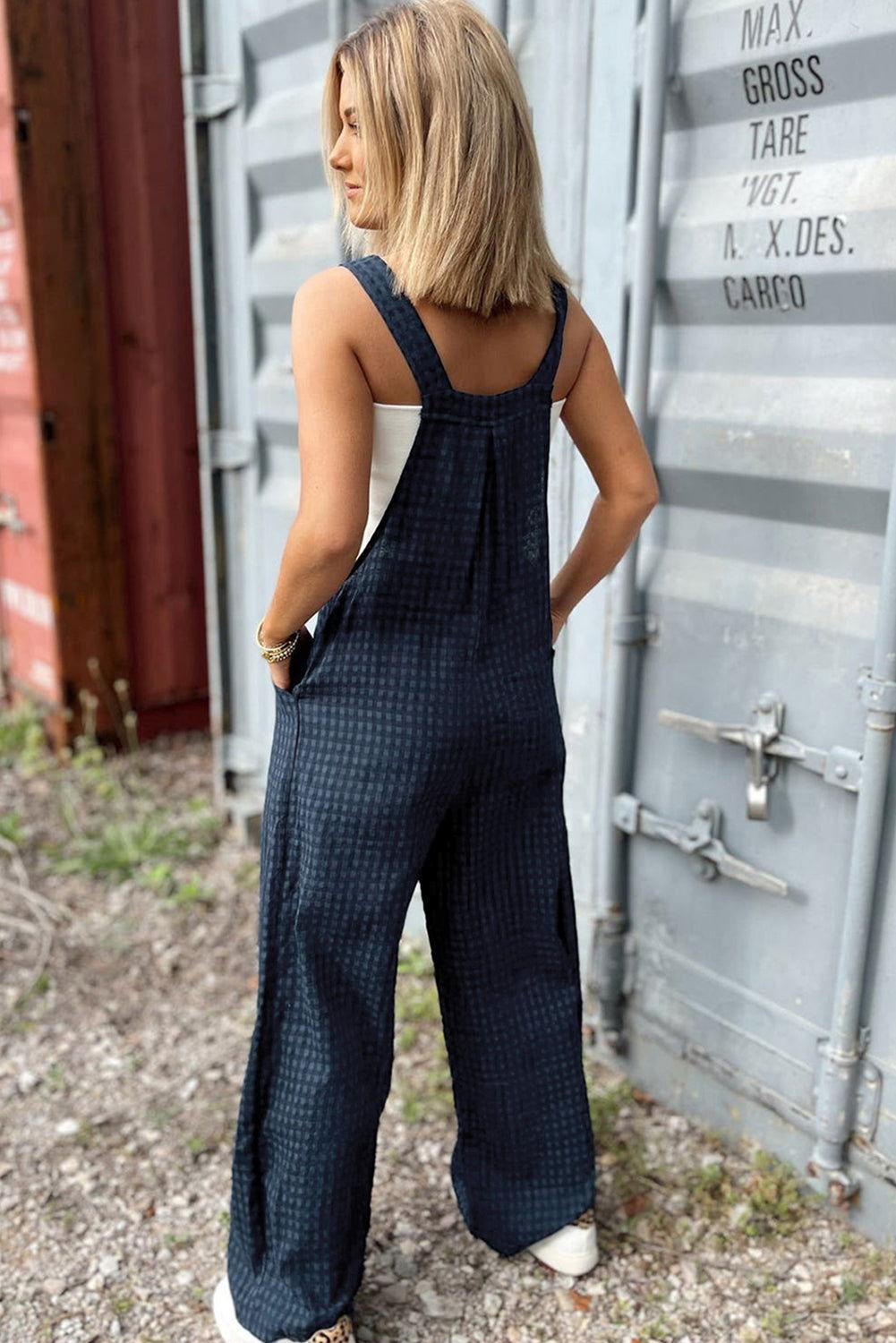 Plaid Wide Strap Wide Leg Overalls - Clothes For Her Online Store