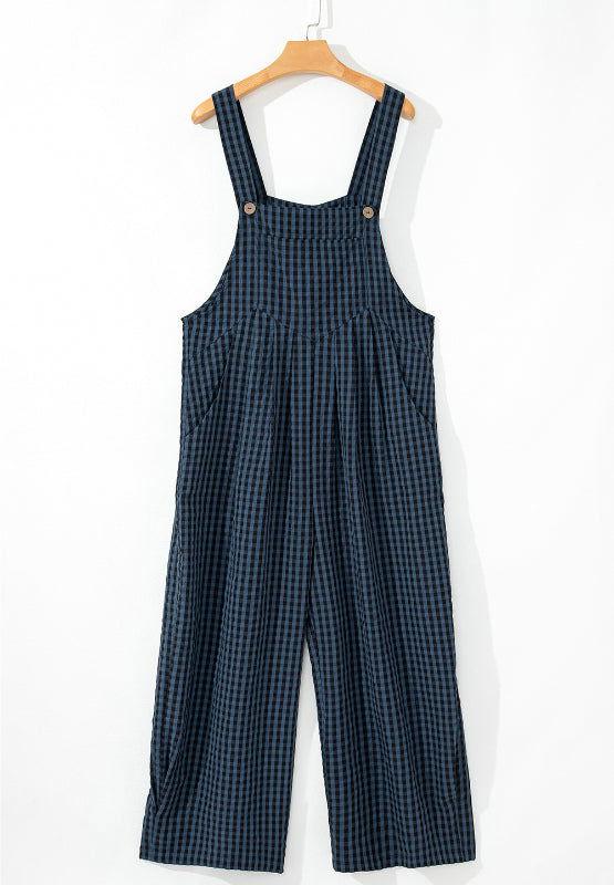 Plaid Wide Strap Wide Leg Overalls - Clothes For Her Online Store