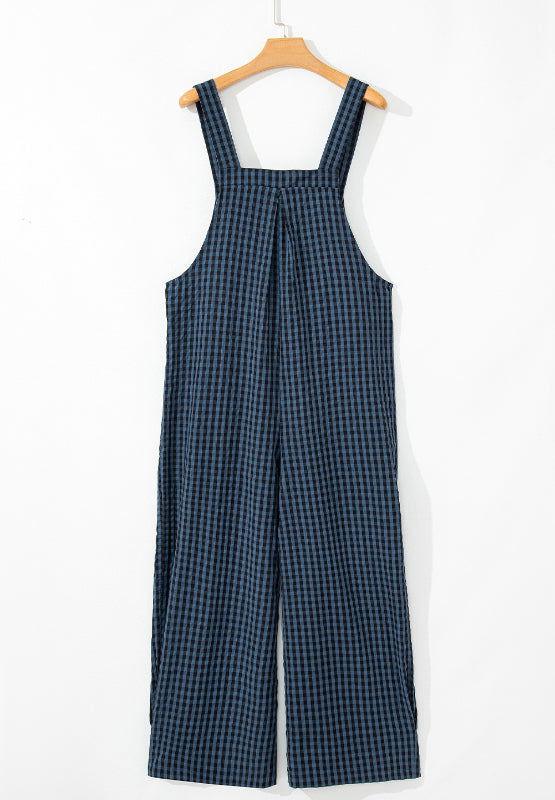Plaid Wide Strap Wide Leg Overalls - Clothes For Her Online Store