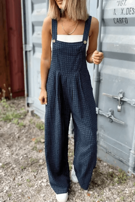 Plaid Wide Strap Wide Leg Overalls - Clothes For Her Online Store