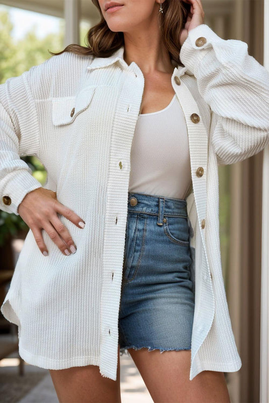 Plus Size Button Up Long Sleeve Jacket - Clothes For Her Online Store