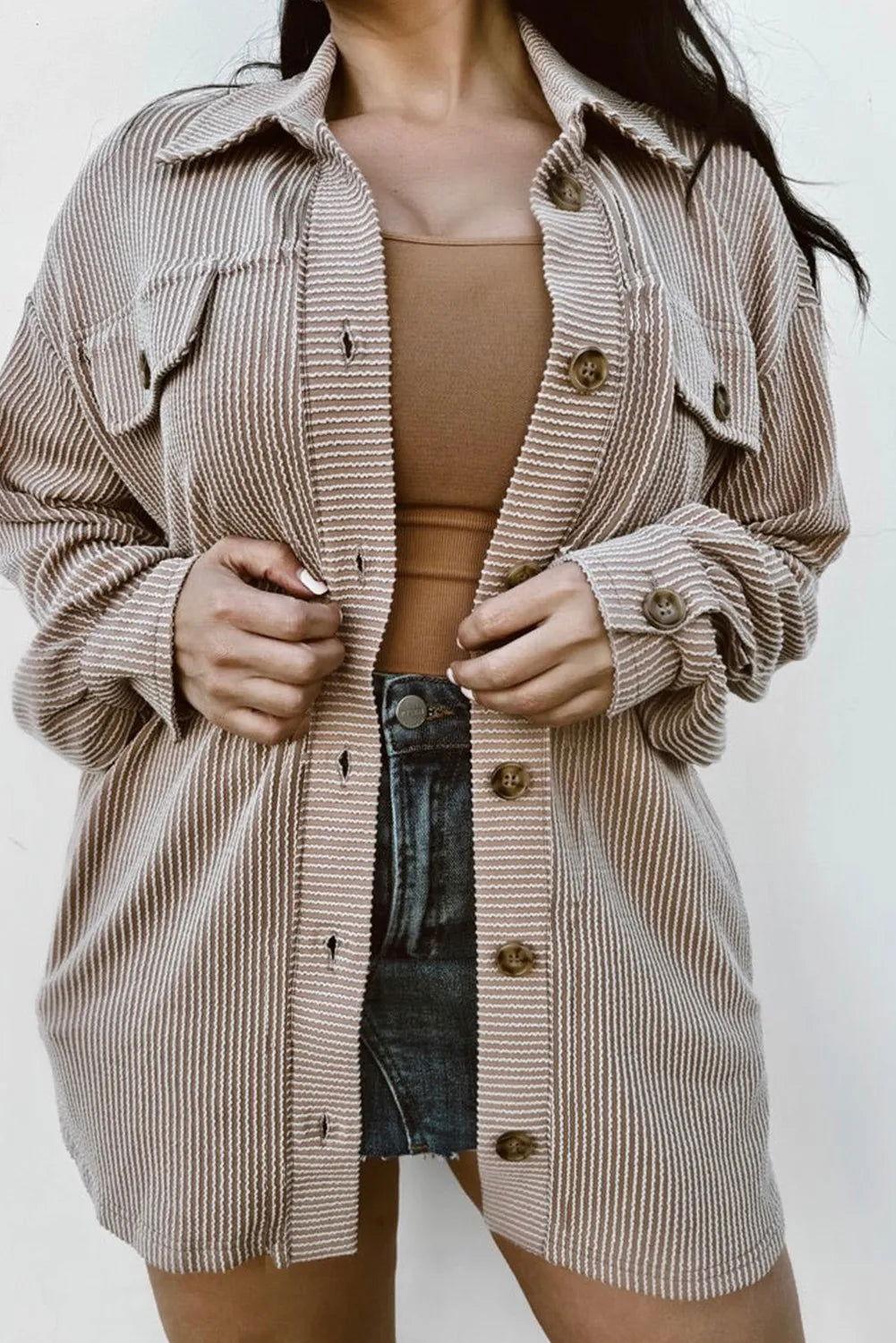 Plus Size Button Up Long Sleeve Jacket - Clothes For Her Online Store