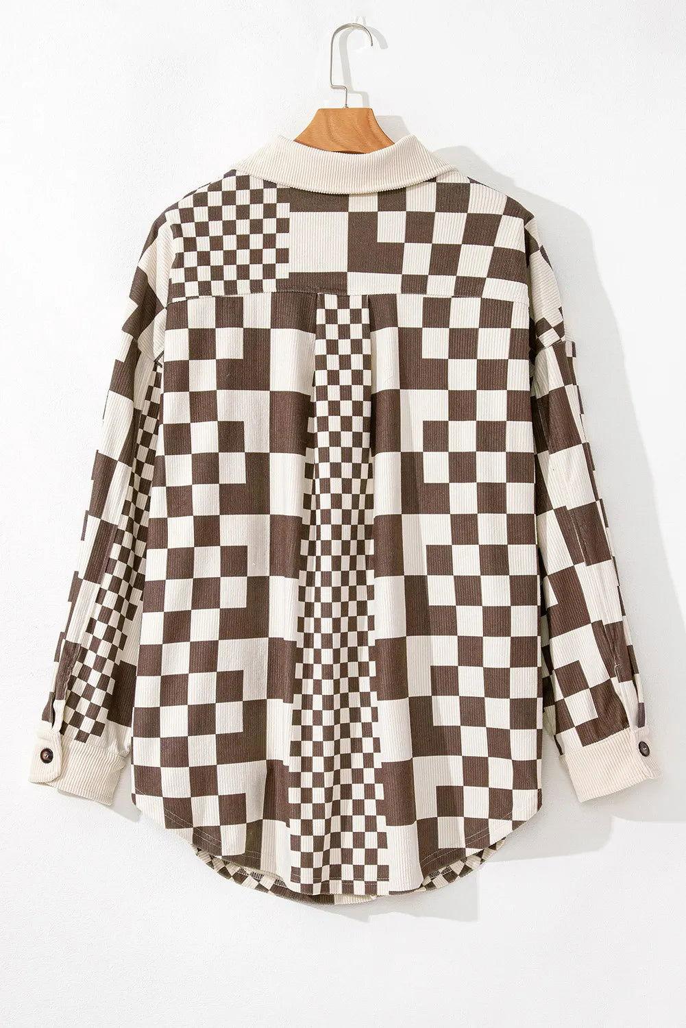 Plus Size Checkered Button Up Long Sleeve Jacket - Clothes For Her Online Store