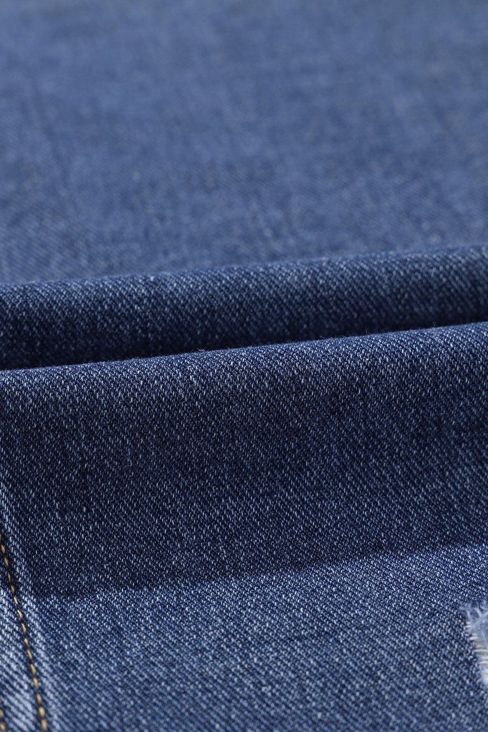 Plus Size Distressed Button Up Raw Hem Denim Jacket - Clothes For Her Online Store