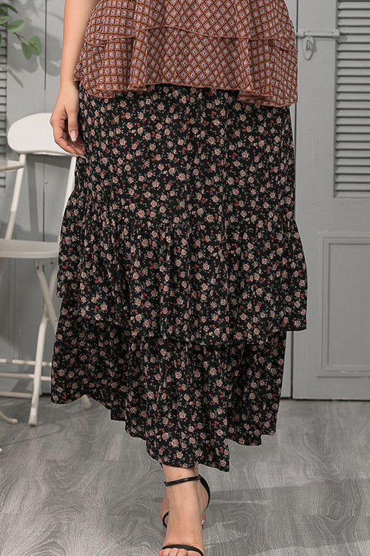 Plus Size Ditsy Floral Layered Maxi Skirt - Clothes For Her Online Store