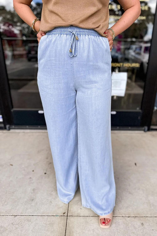 Plus Size Drawstring Wide Leg Jeans - Clothes For Her Online Store