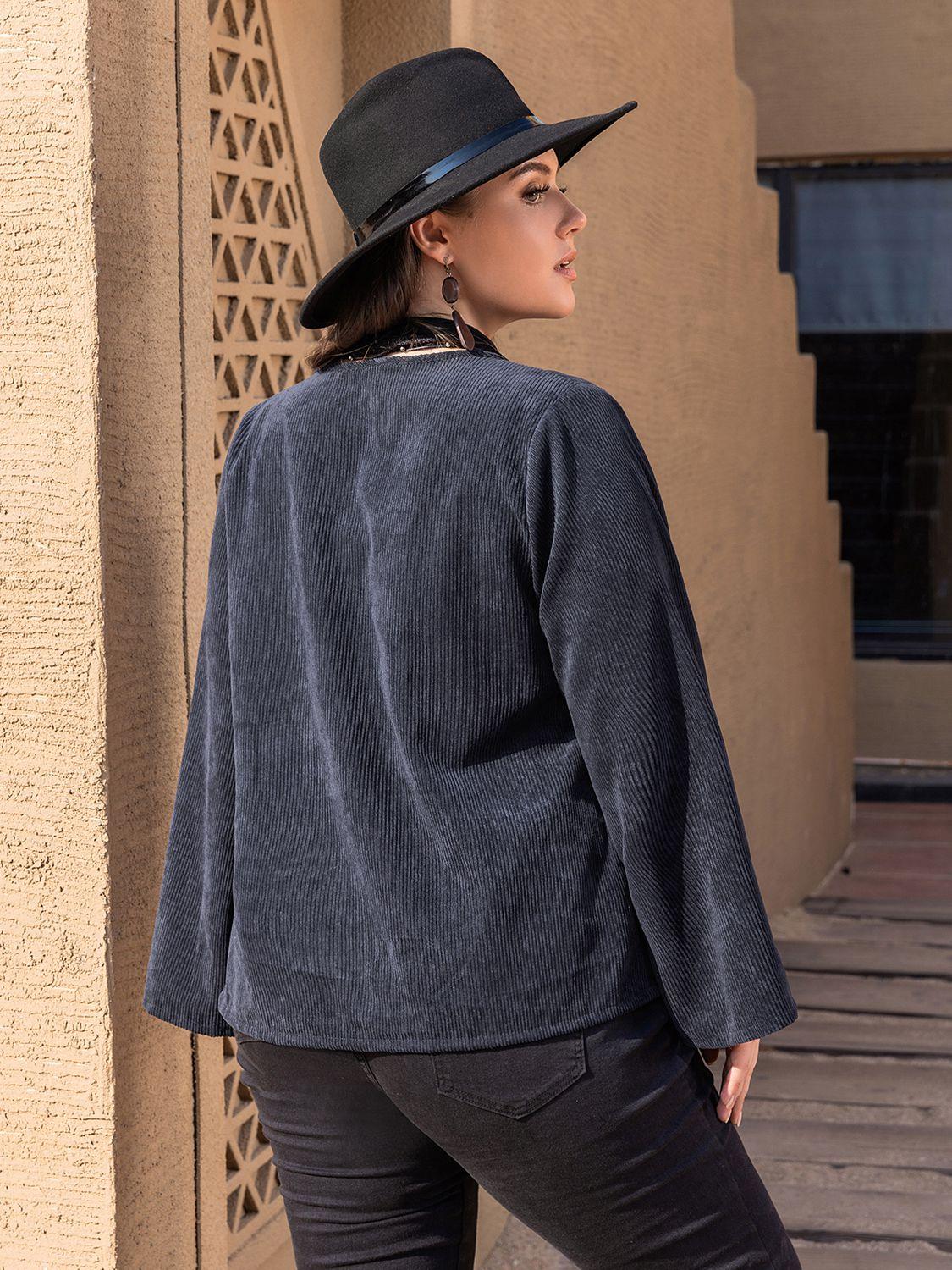 Plus Size Embroidered Open Front Jacket - Clothes For Her Online Store