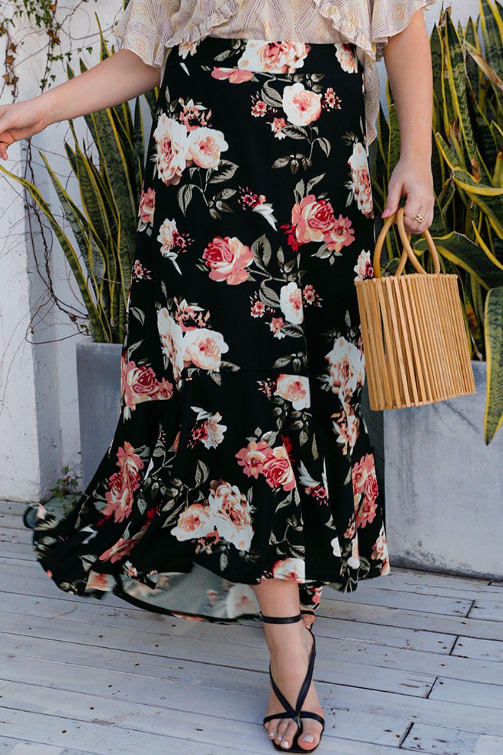 Plus Size Floral High-Rise Skirt - Clothes For Her Online Store