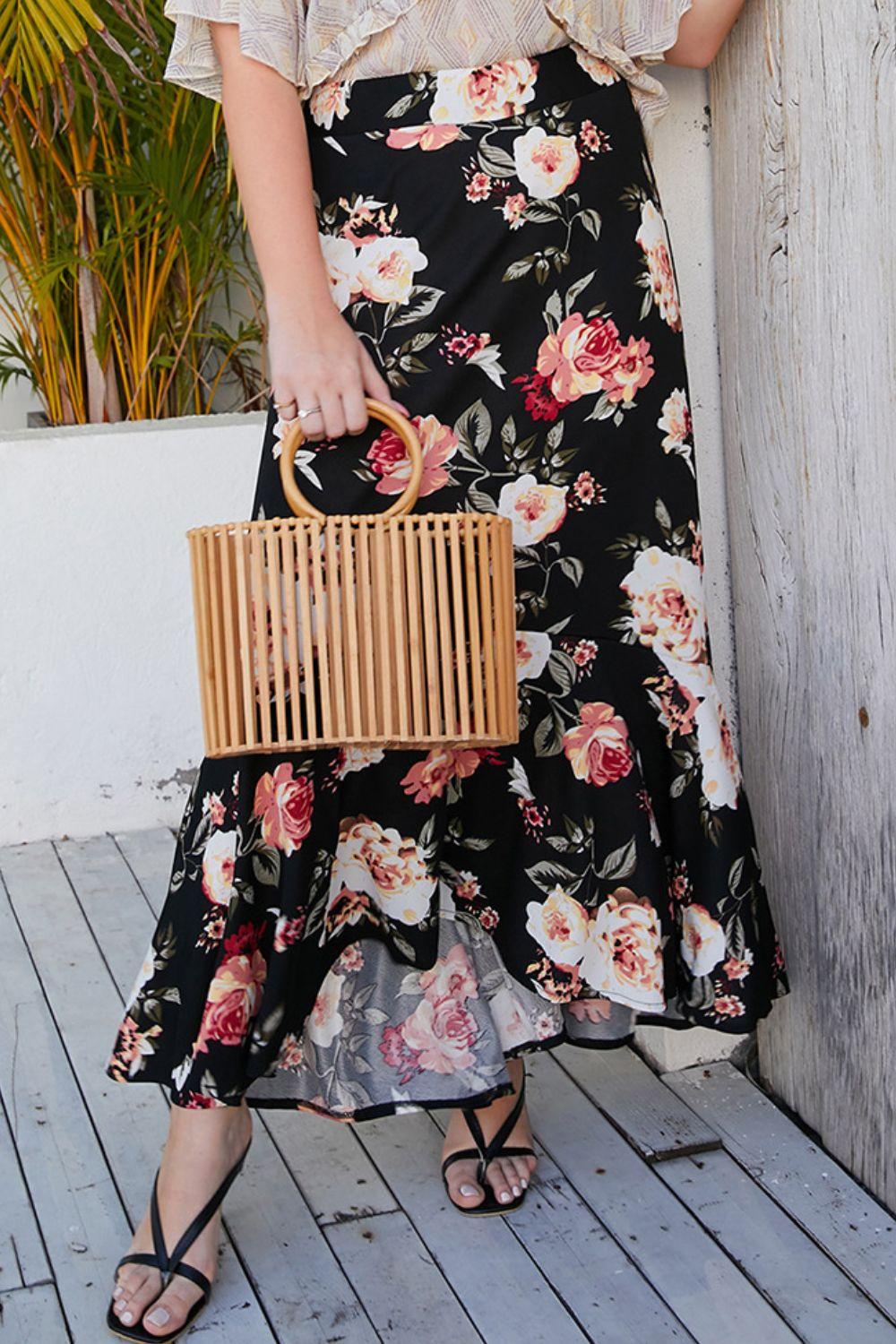 Plus Size Floral High-Rise Skirt - Clothes For Her Online Store