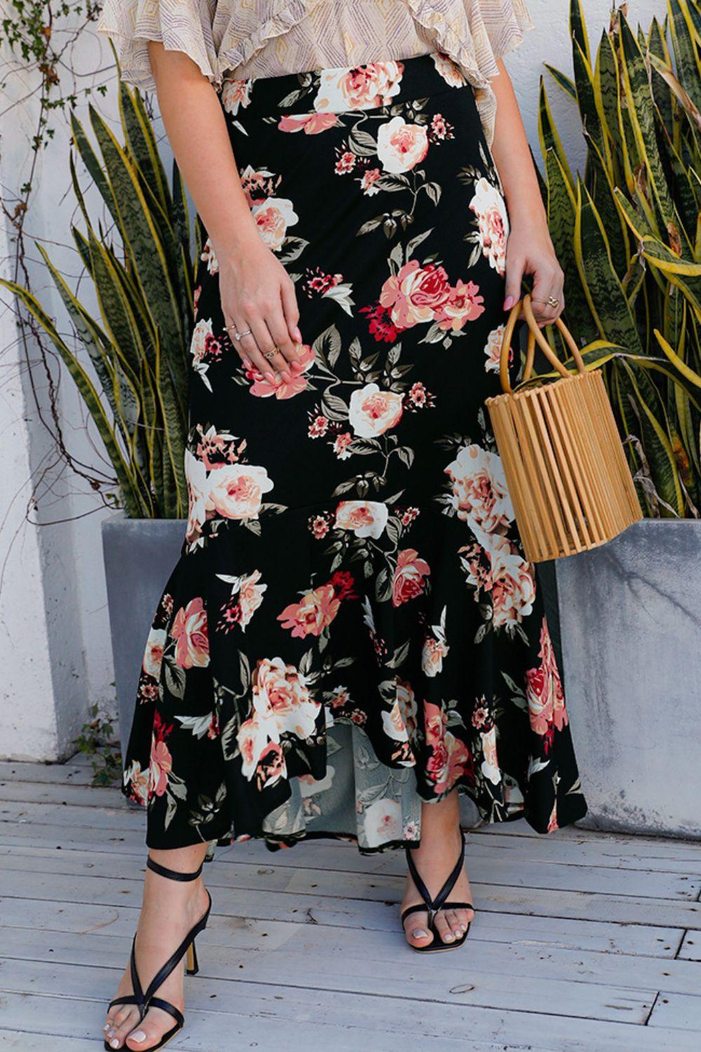 Plus Size Floral High-Rise Skirt - Clothes For Her Online Store