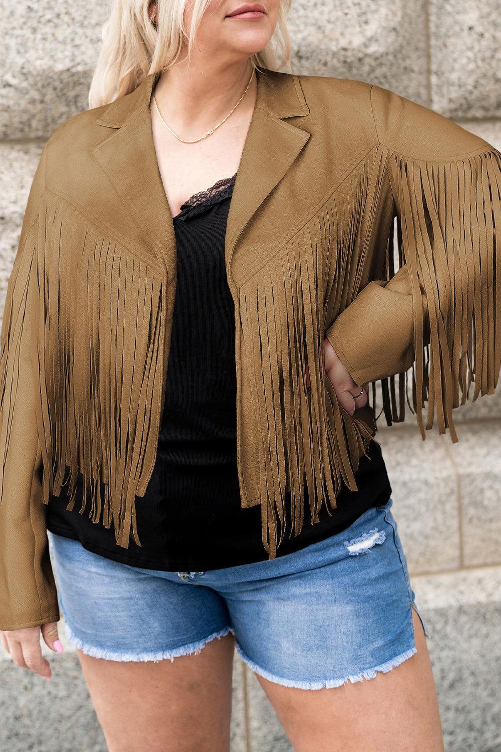 Plus Size Fringe Open Front Jacket - Clothes For Her Online Store