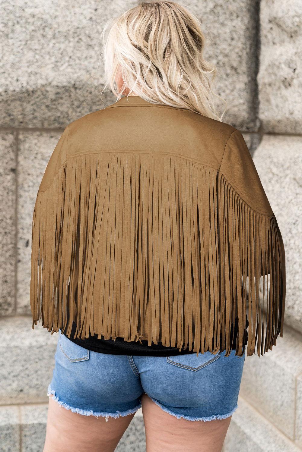 Plus Size Fringe Open Front Jacket - Clothes For Her Online Store