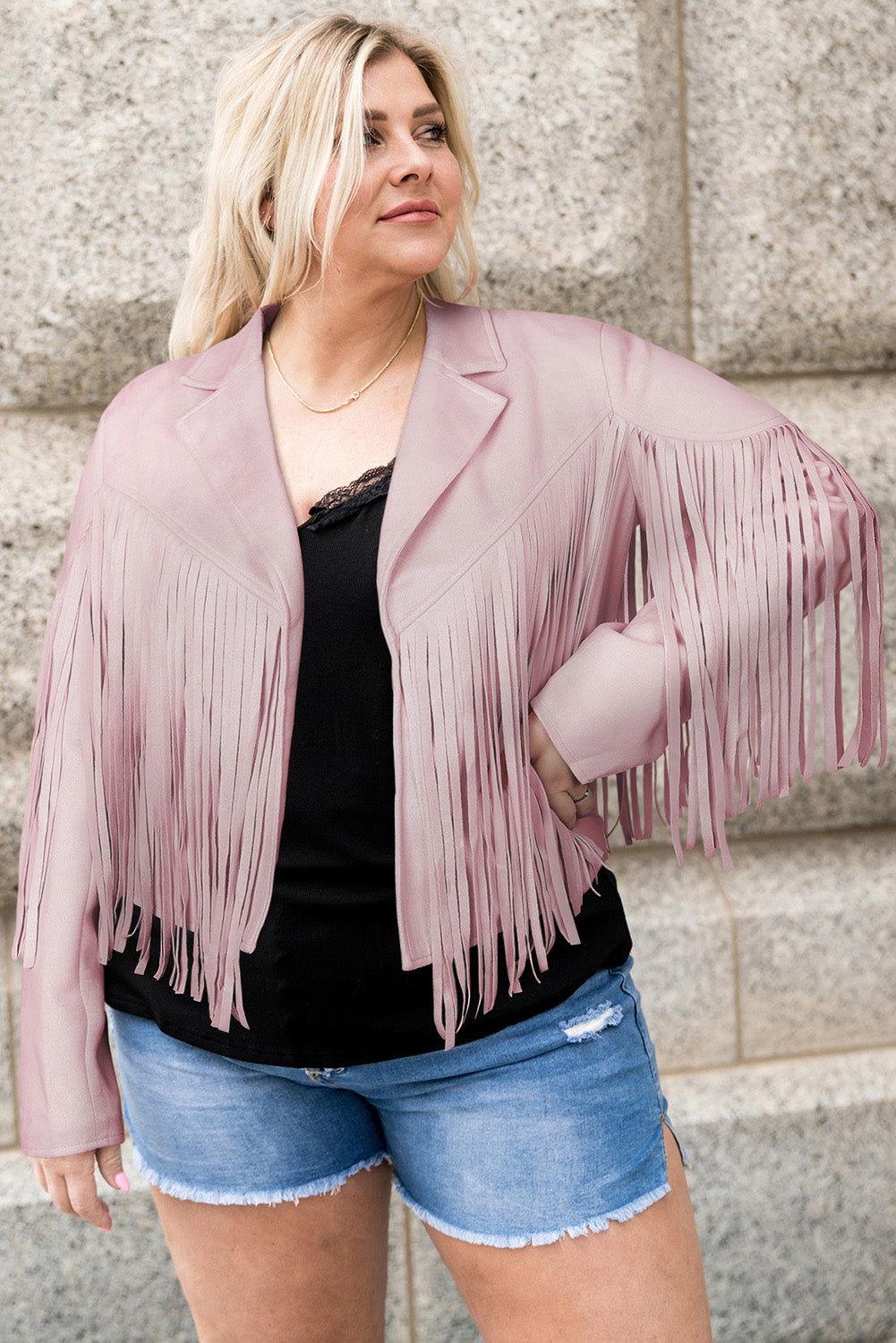 Plus Size Fringe Open Front Jacket - Clothes For Her Online Store