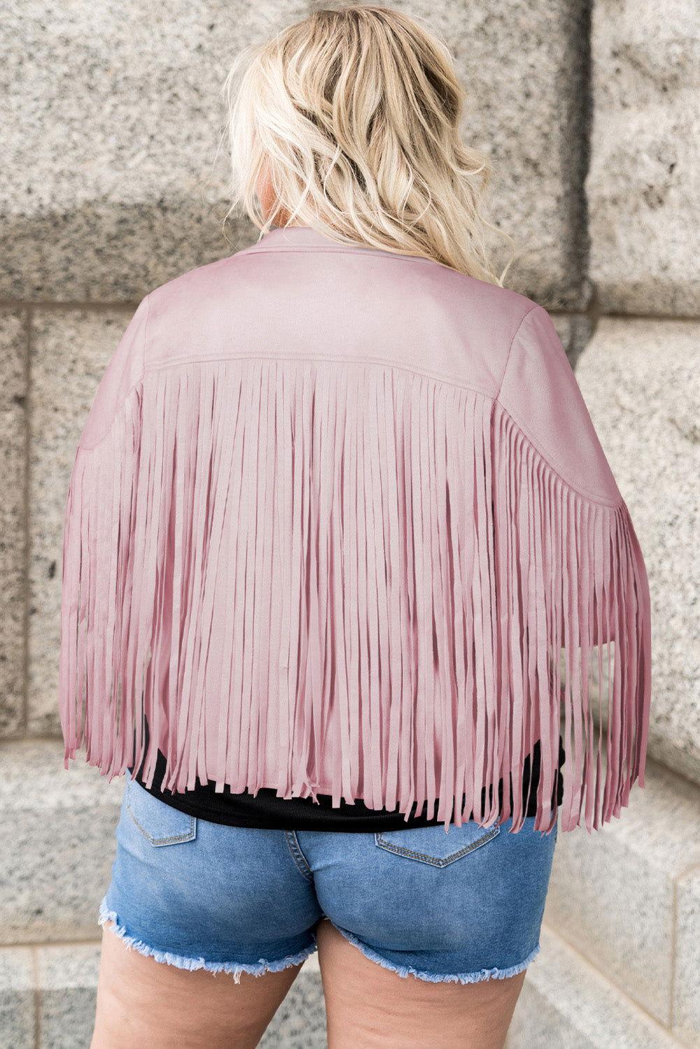 Plus Size Fringe Open Front Jacket - Clothes For Her Online Store