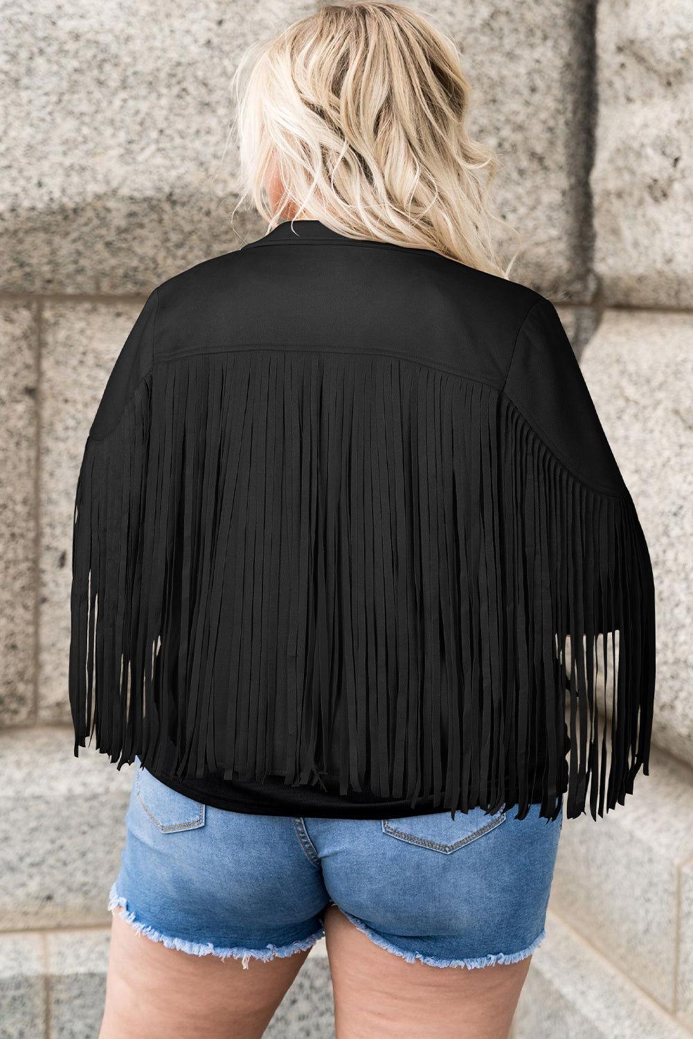 Plus Size Fringe Open Front Jacket - Clothes For Her Online Store