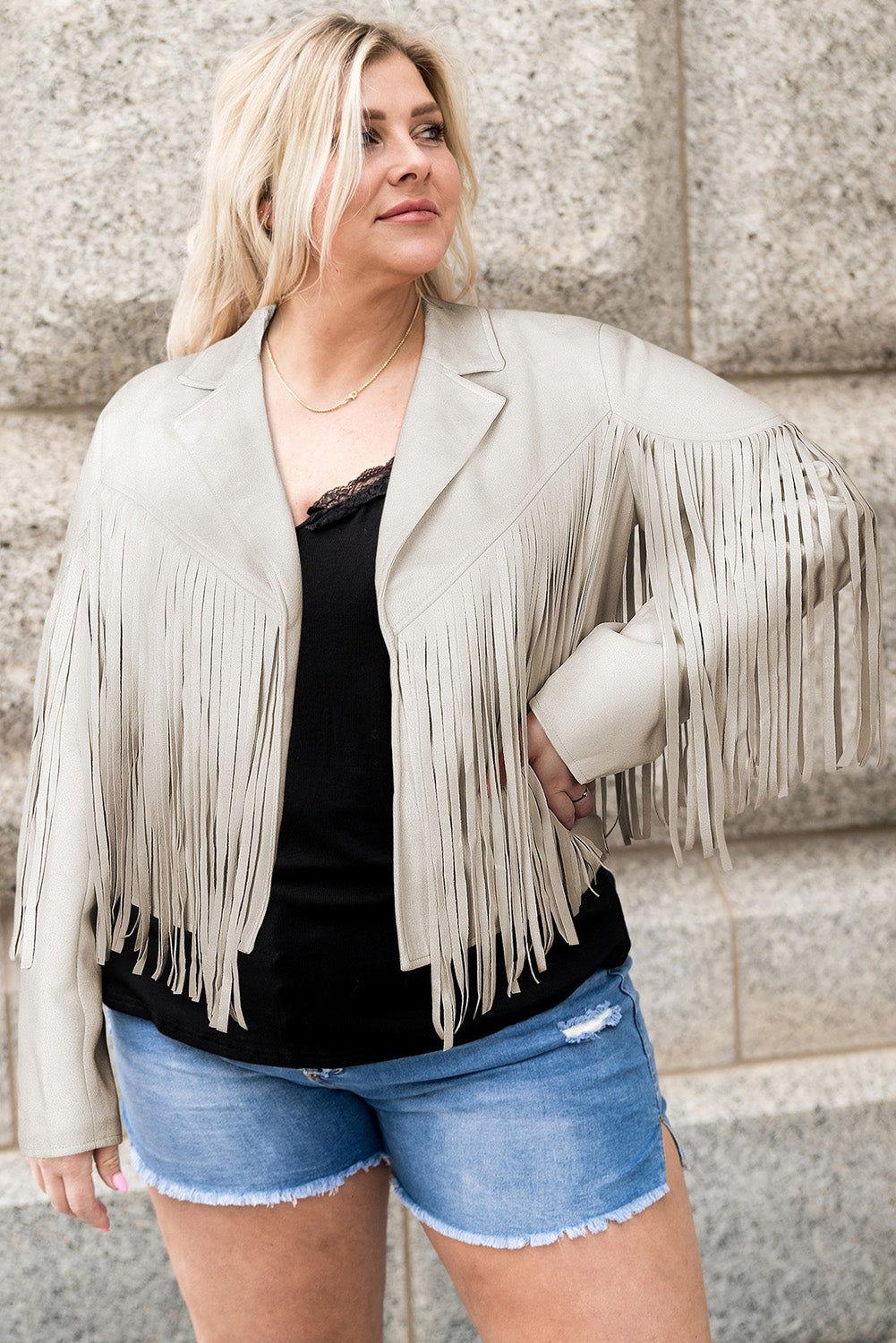 Plus Size Fringe Open Front Jacket - Clothes For Her Online Store