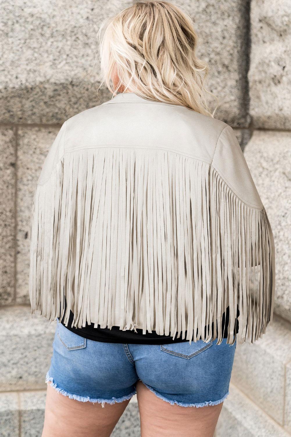 Plus Size Fringe Open Front Jacket - Clothes For Her Online Store
