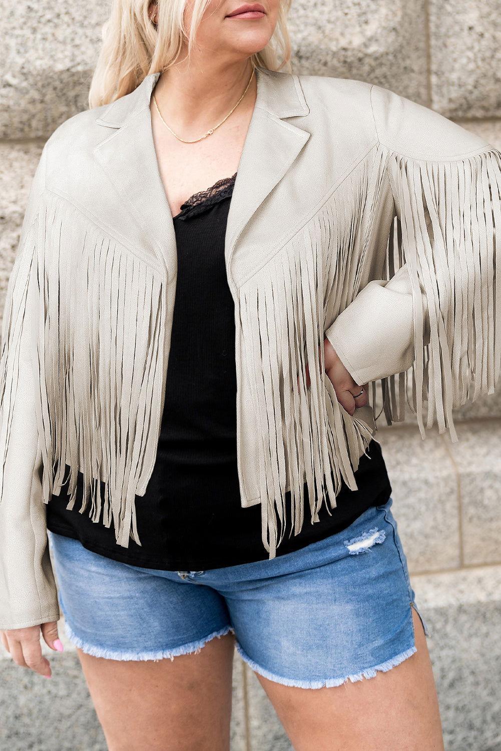 Plus Size Fringe Open Front Jacket - Clothes For Her Online Store