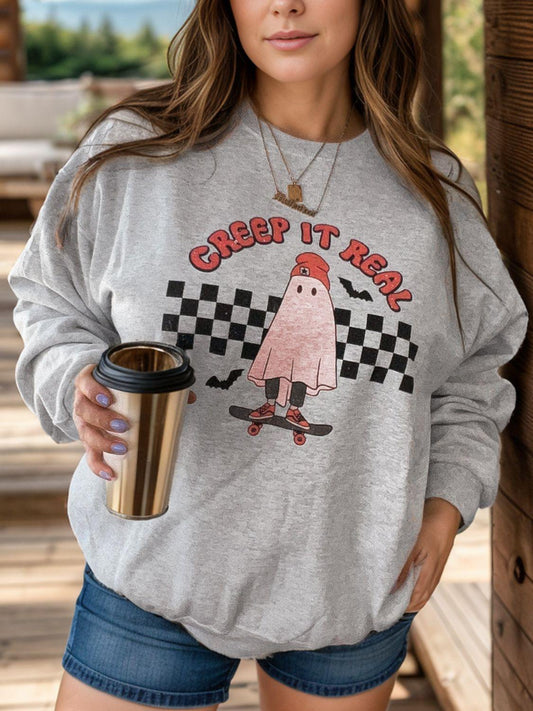 Plus Size Graphic Round Neck Long Sleeve Sweatshirt - Clothes For Her Online Store