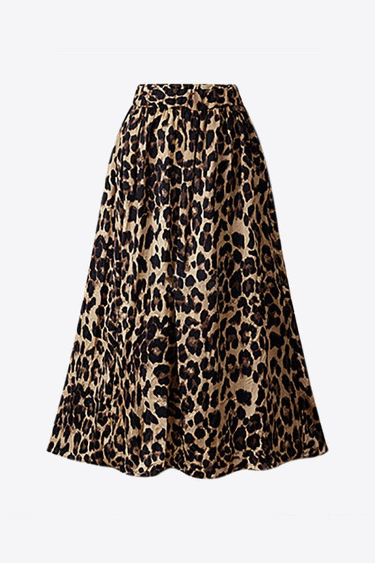 Plus Size Leopard Elastic Waist Midi Skirt - Clothes For Her Online Store