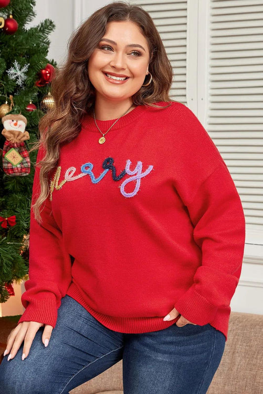Plus Size MERRY Round Neck Long Sleeve Sweater - Clothes For Her Online Store