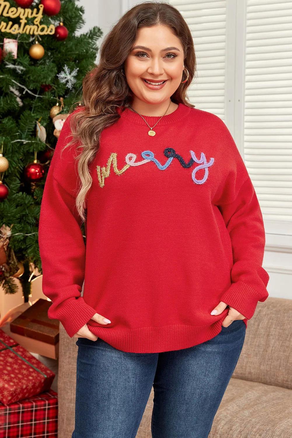Plus Size MERRY Round Neck Long Sleeve Sweater - Clothes For Her Online Store