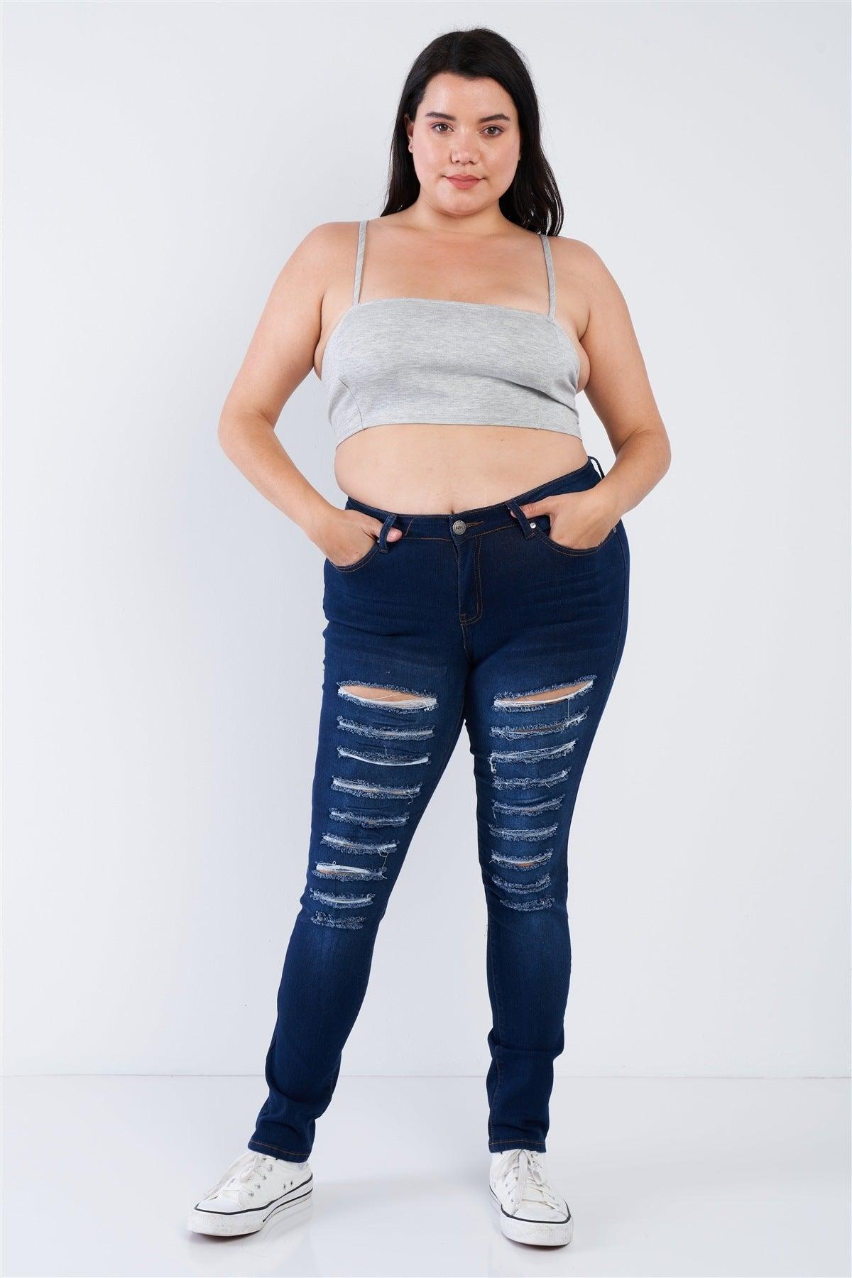 Plus Size Open Stripe Back Cami Strap Athletic Lounge Bra - Clothes For Her Online Store