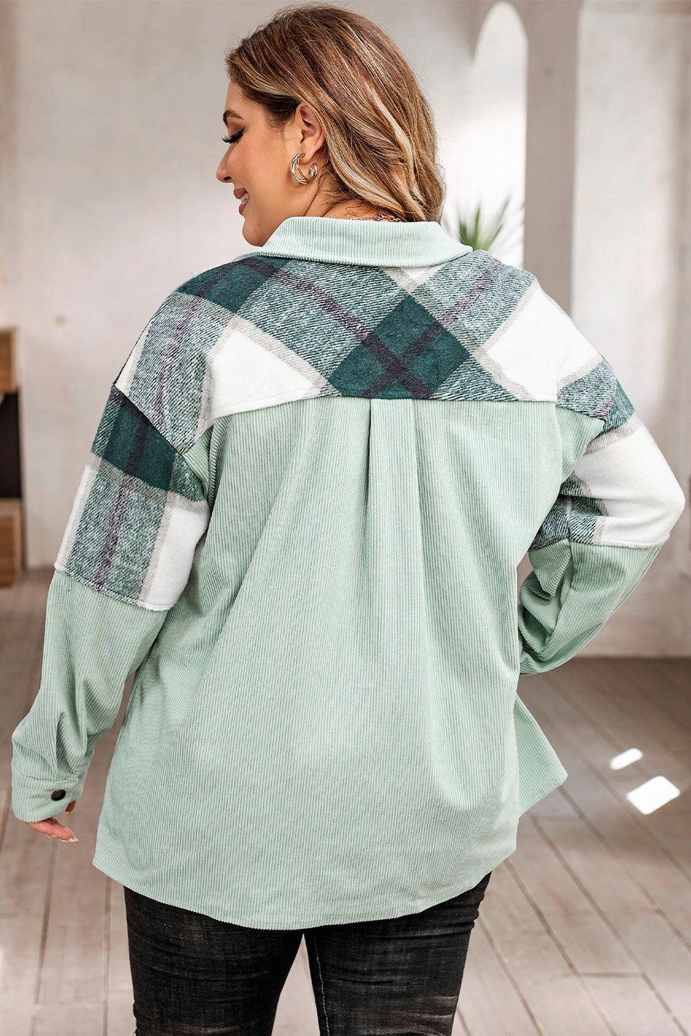 Plus Size Plaid Snap Down Jacket with Pockets - Clothes For Her Online Store