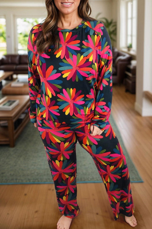 Plus Size Printed Round Neck Top and Drawstring Pants Set - Clothes For Her Online Store