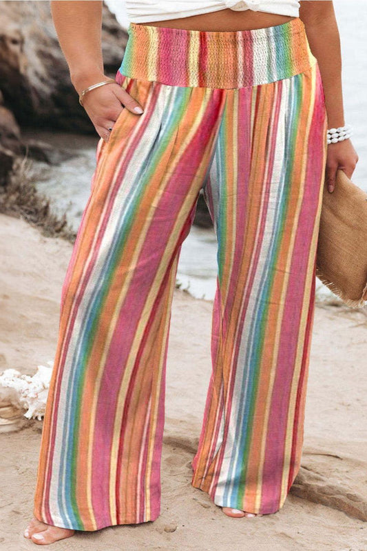Plus Size Striped Wide Leg Pants - Clothes For Her Online Store