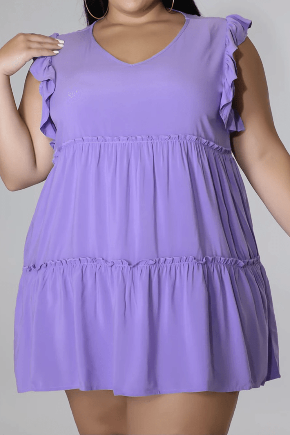 Plus Size V-Neck Frill Trim Mini Dress - Clothes For Her Online Store