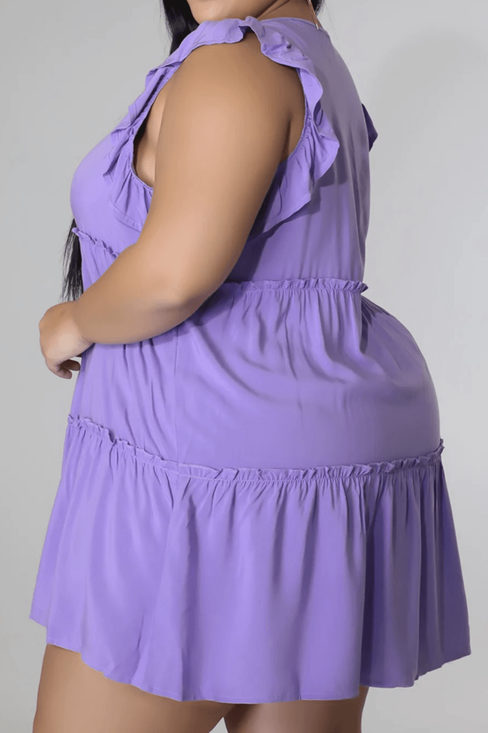 Plus Size V-Neck Frill Trim Mini Dress - Clothes For Her Online Store