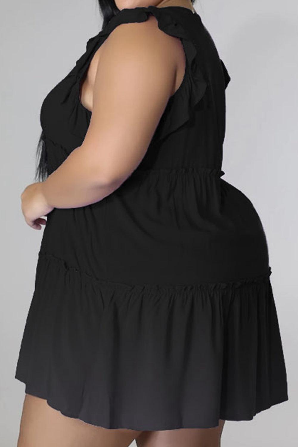 Plus Size V-Neck Frill Trim Mini Dress - Clothes For Her Online Store