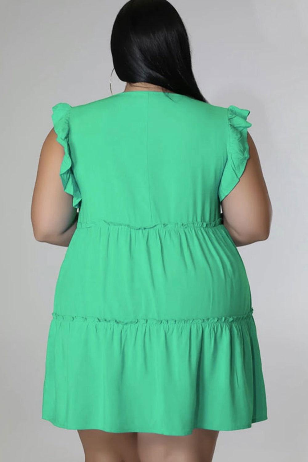 Plus Size V-Neck Frill Trim Mini Dress - Clothes For Her Online Store
