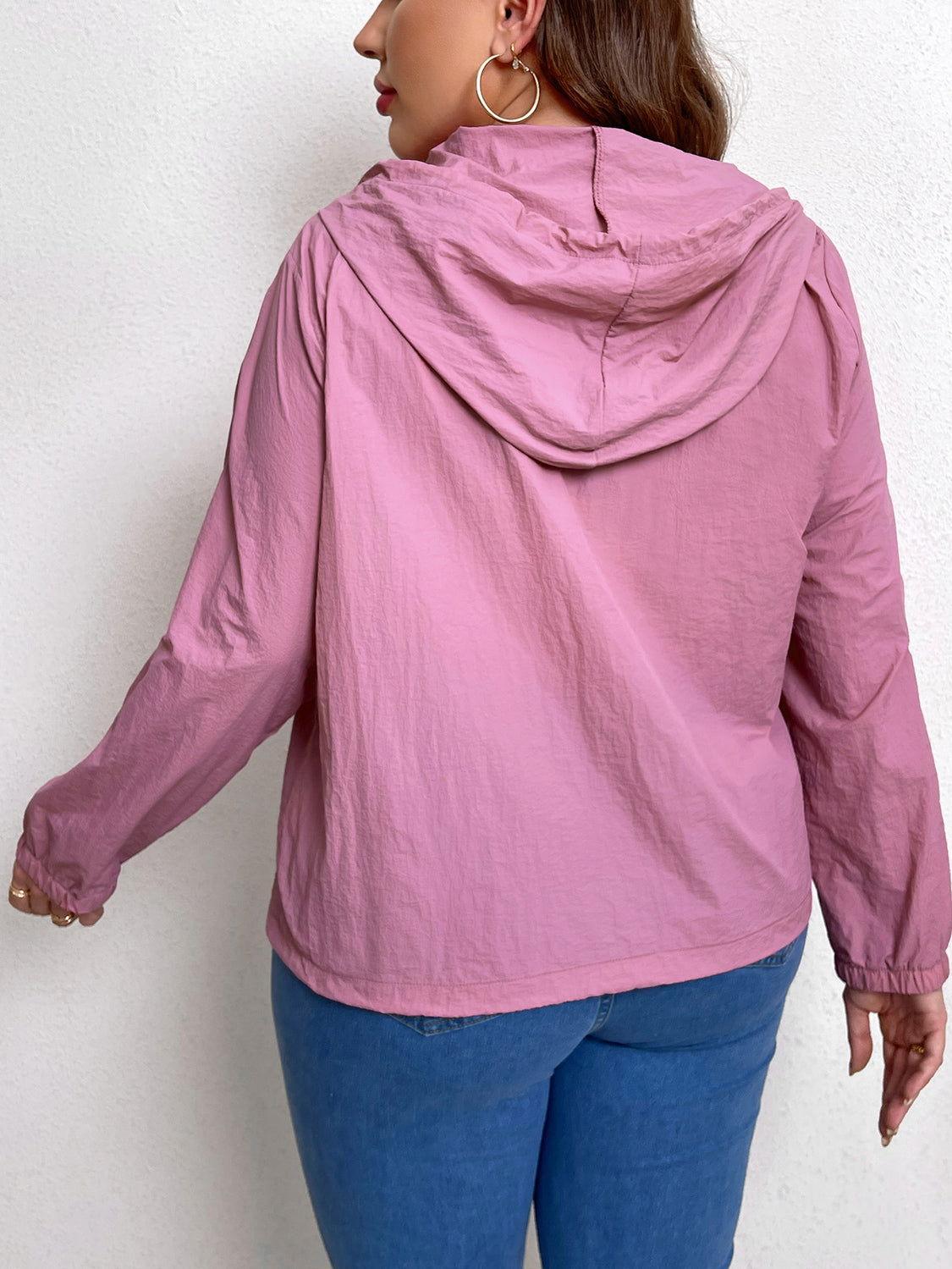 Plus Size Zip-Up Drawstring Hooded Jacket with Pockets - Clothes For Her Online Store