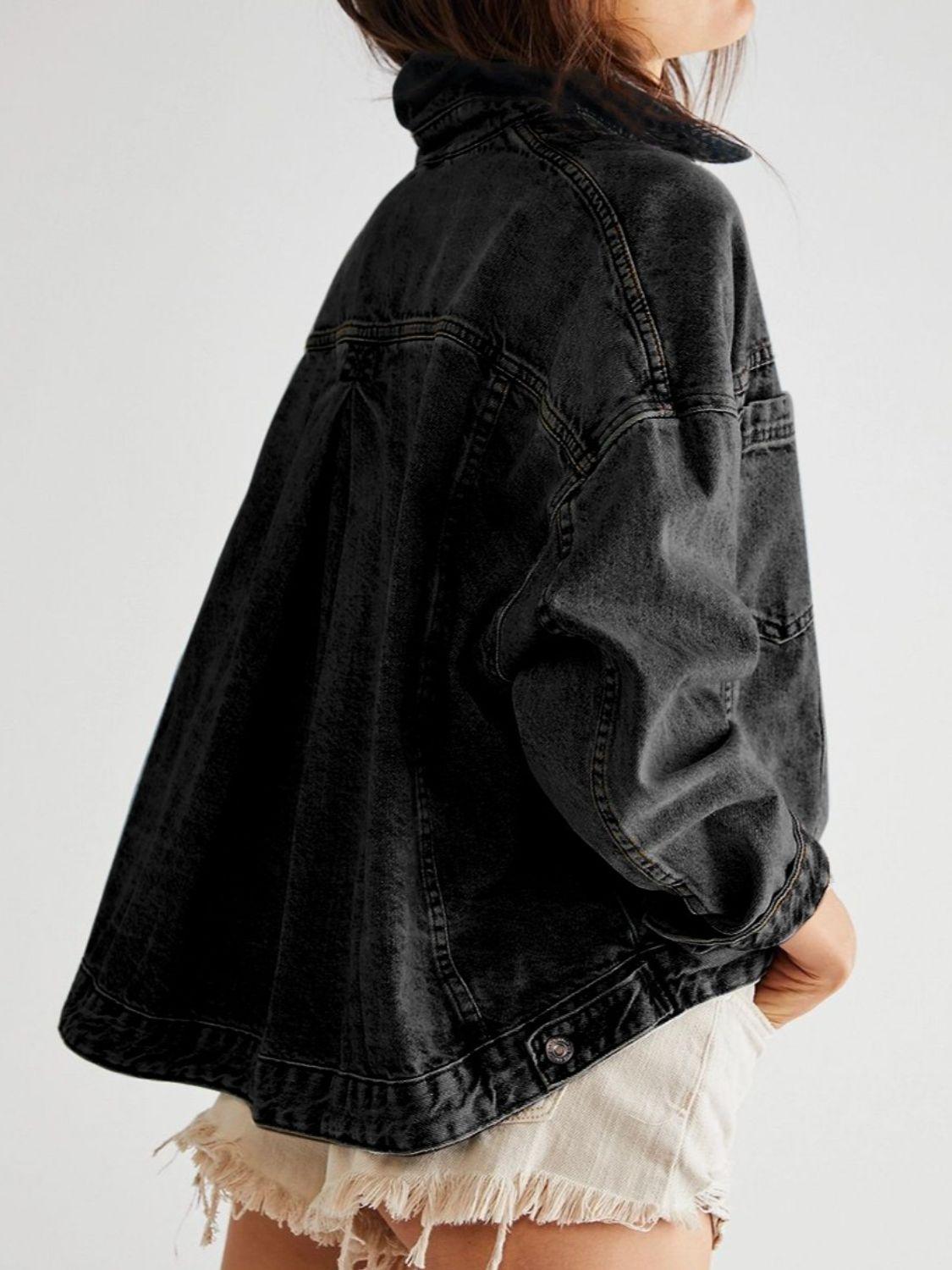 Pocketed Button Up Denim Jacket - Clothes For Her Online Store