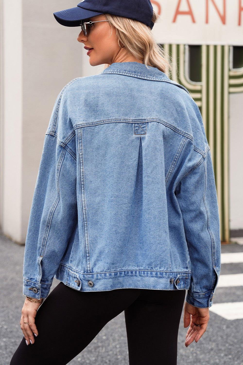 Pocketed Button Up Denim Jacket - Clothes For Her Online Store