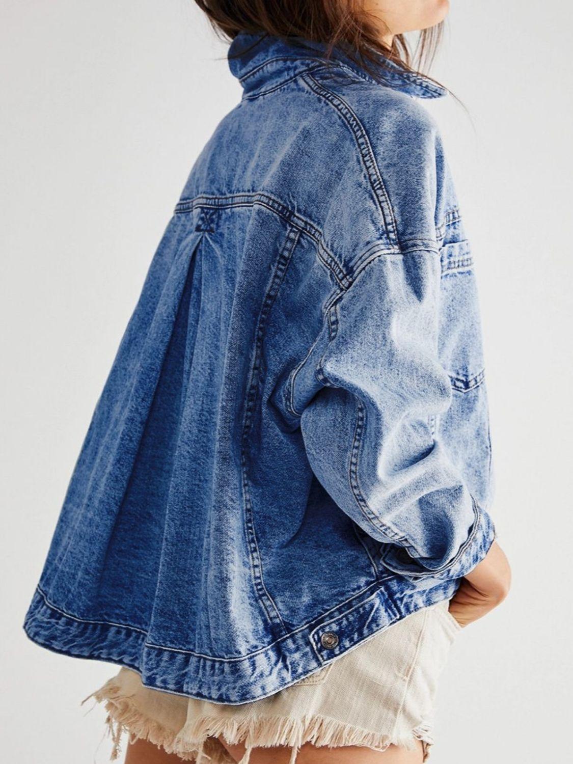 Pocketed Button Up Denim Jacket - Clothes For Her Online Store