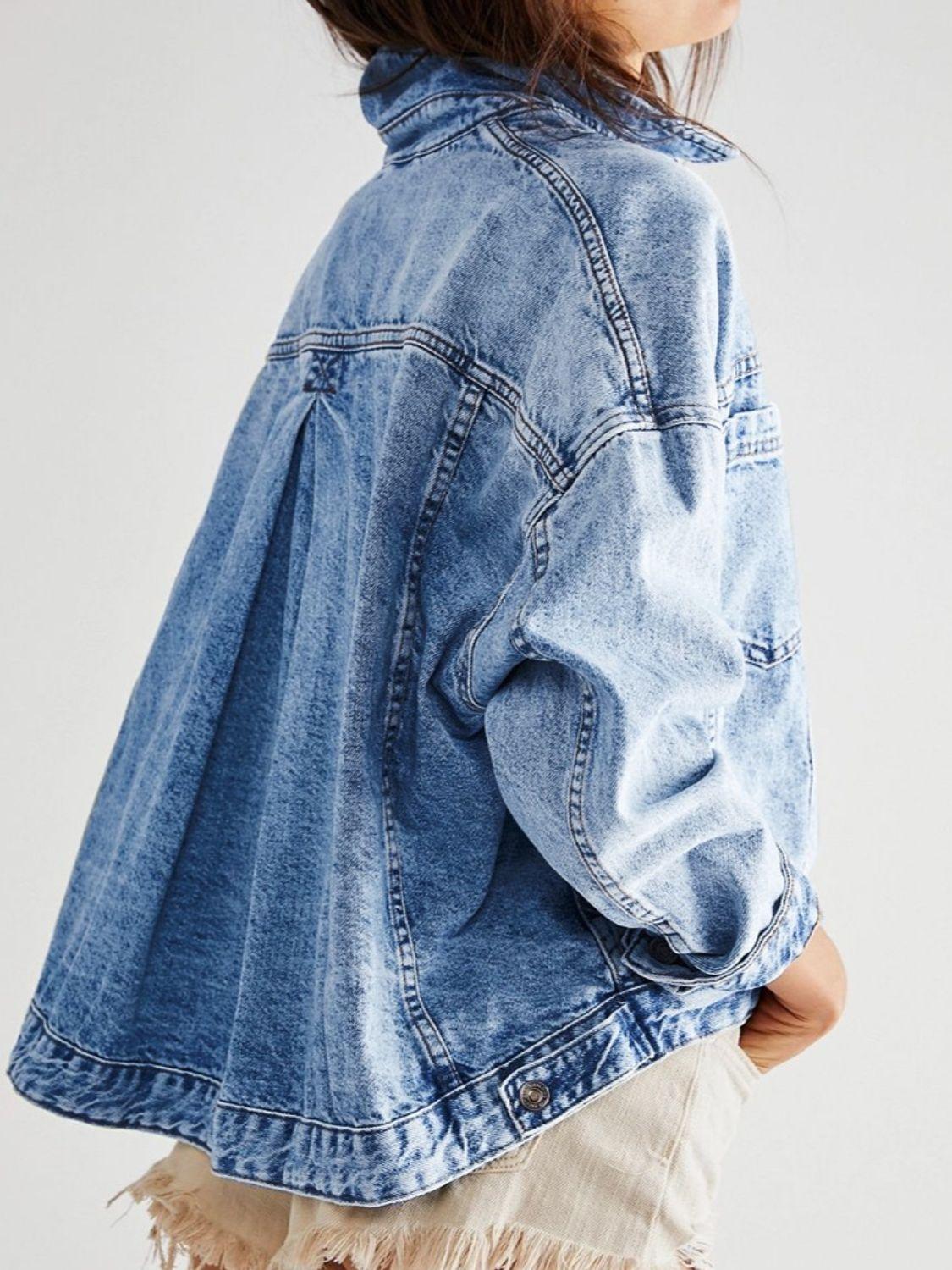 Pocketed Button Up Denim Jacket - Clothes For Her Online Store