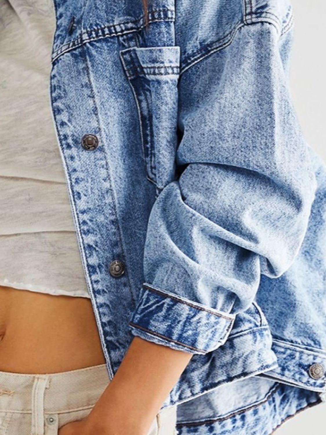 Pocketed Button Up Denim Jacket - Clothes For Her Online Store
