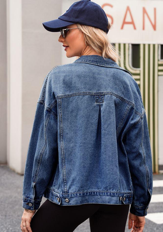 Pocketed Button Up Denim Jacket - Clothes For Her Online Store
