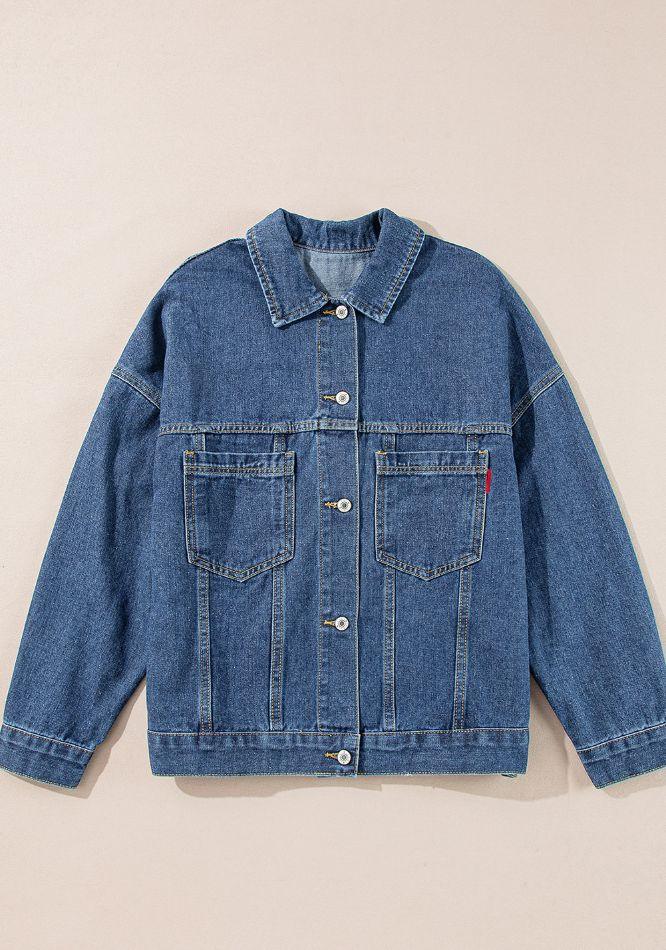 Pocketed Button Up Denim Jacket - Clothes For Her Online Store