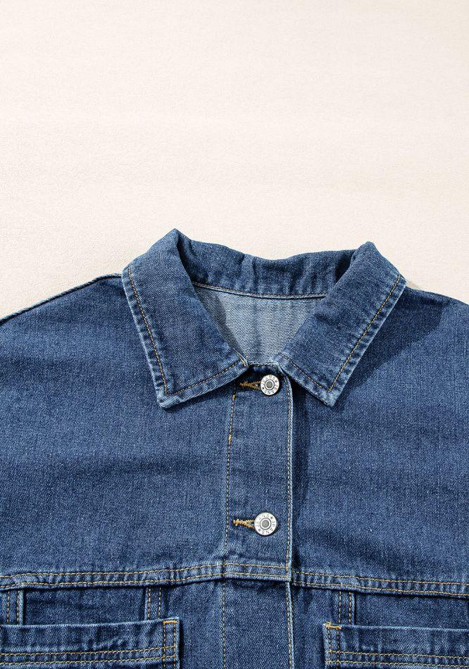 Pocketed Button Up Denim Jacket - Clothes For Her Online Store