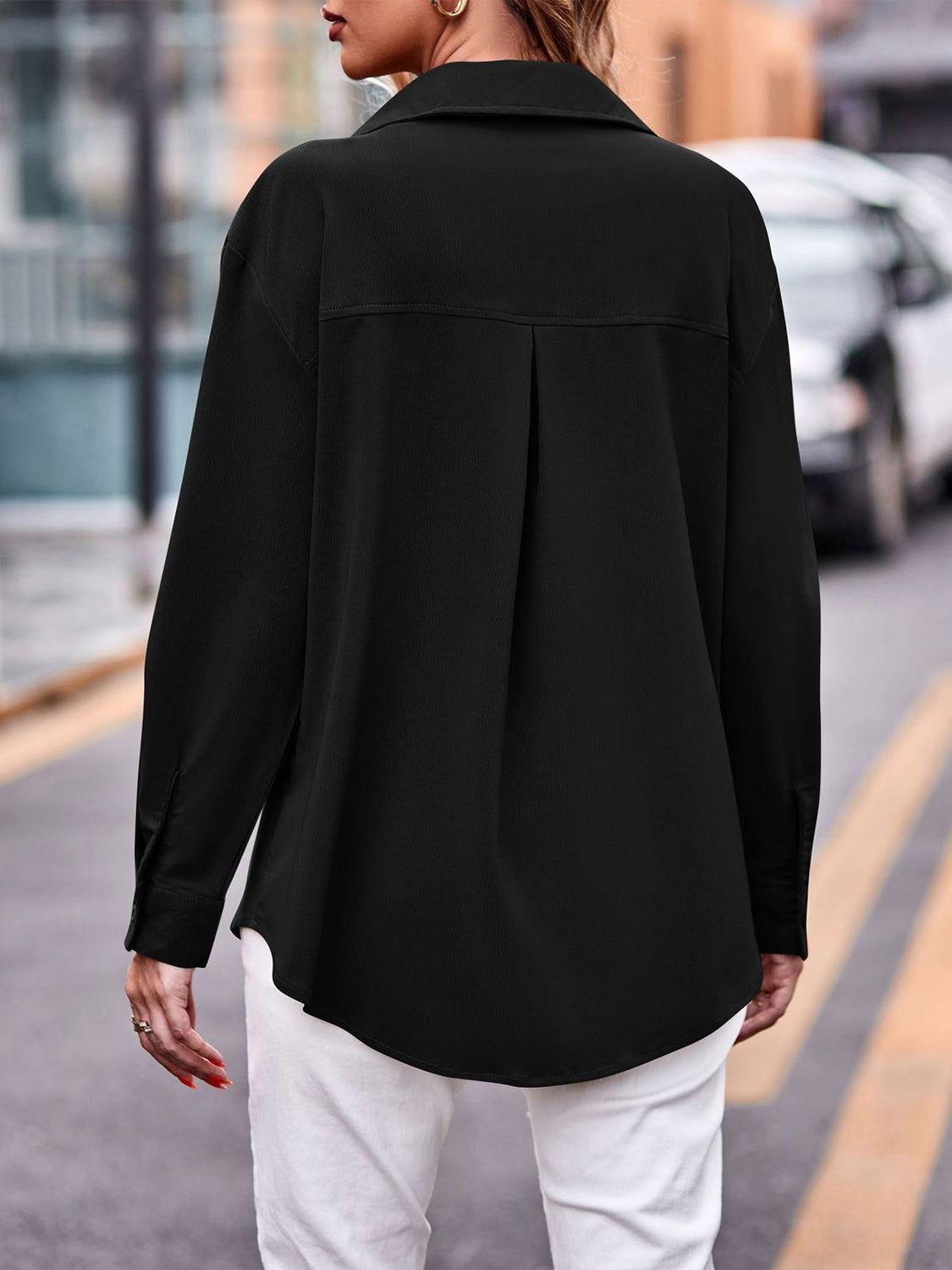 Pocketed Button Up Dropped Shoulder Shacket - Clothes For Her Online Store