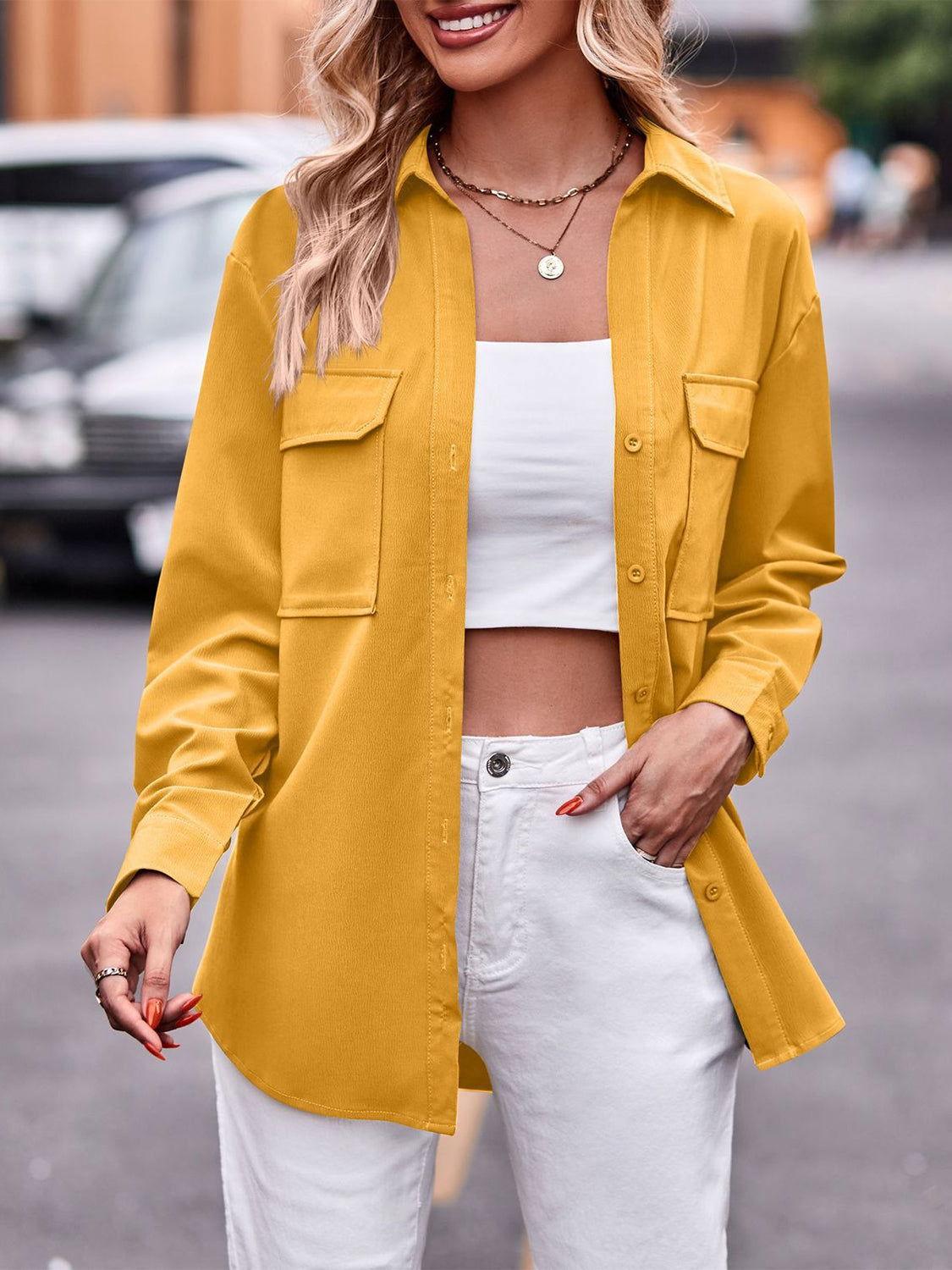 Pocketed Button Up Dropped Shoulder Shacket - Clothes For Her Online Store