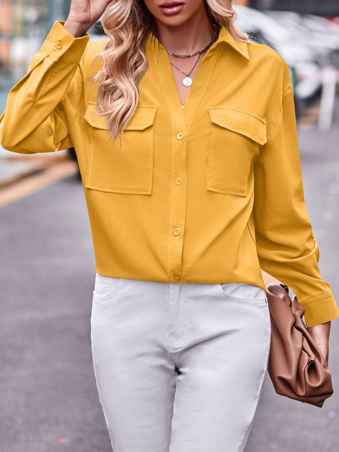 Pocketed Button Up Dropped Shoulder Shacket - Clothes For Her Online Store