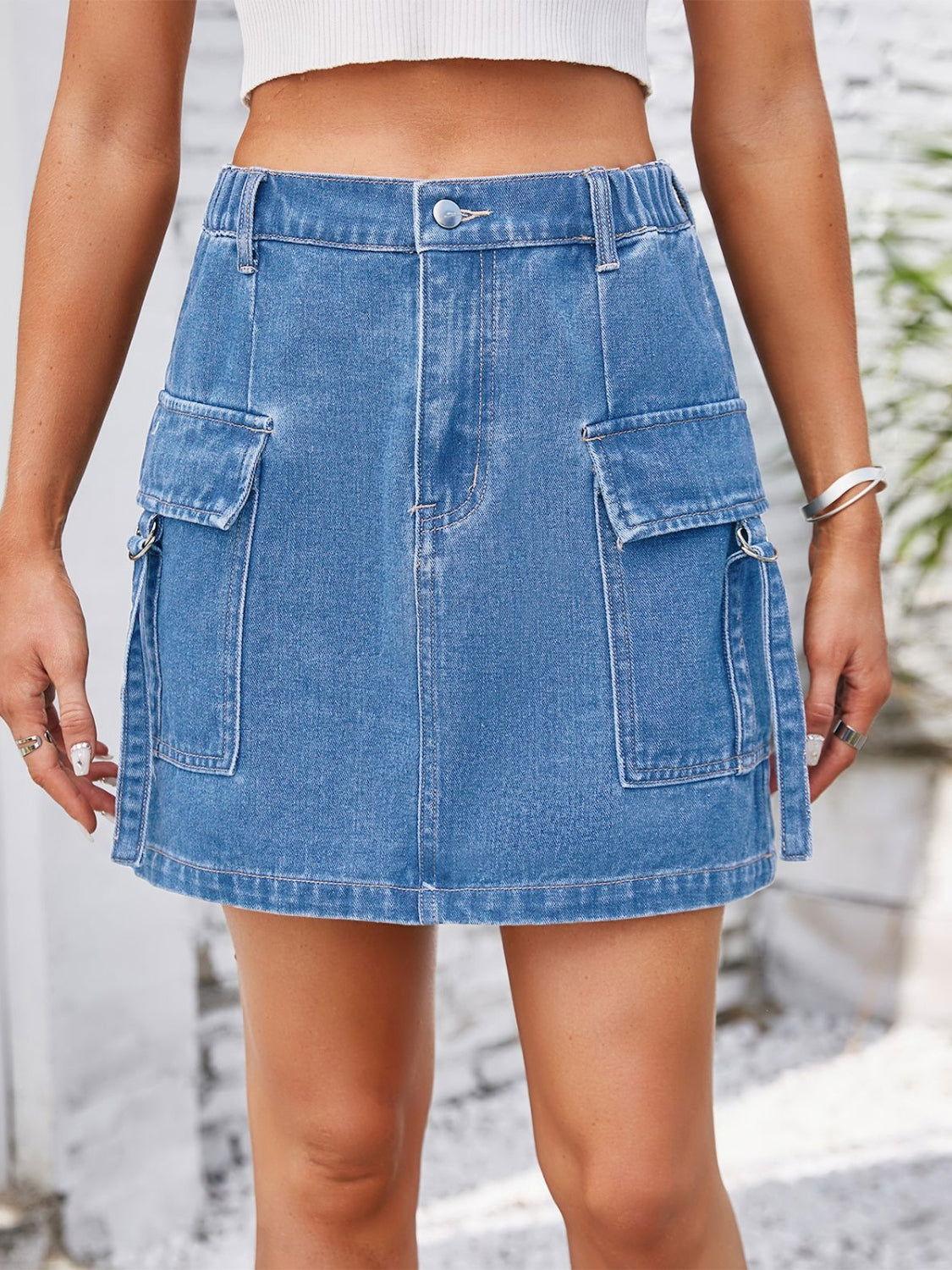 Pocketed Buttoned Denim Skirt - Clothes For Her Online Store