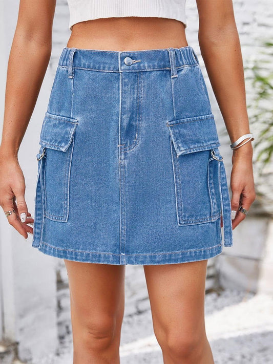 Pocketed Buttoned Denim Skirt - Clothes For Her Online Store